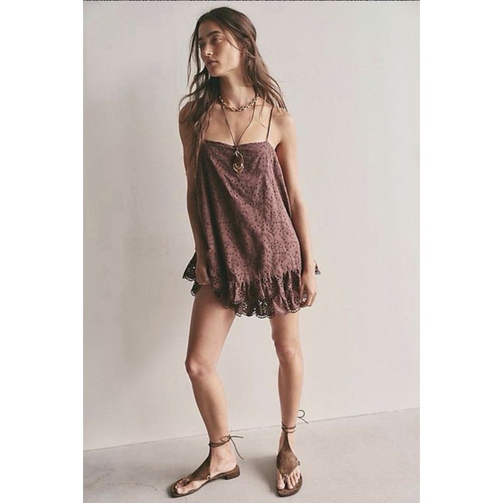 Free People Joyride Romper XS Shaved Chocolate Tie Back Square Neck Sleeveless